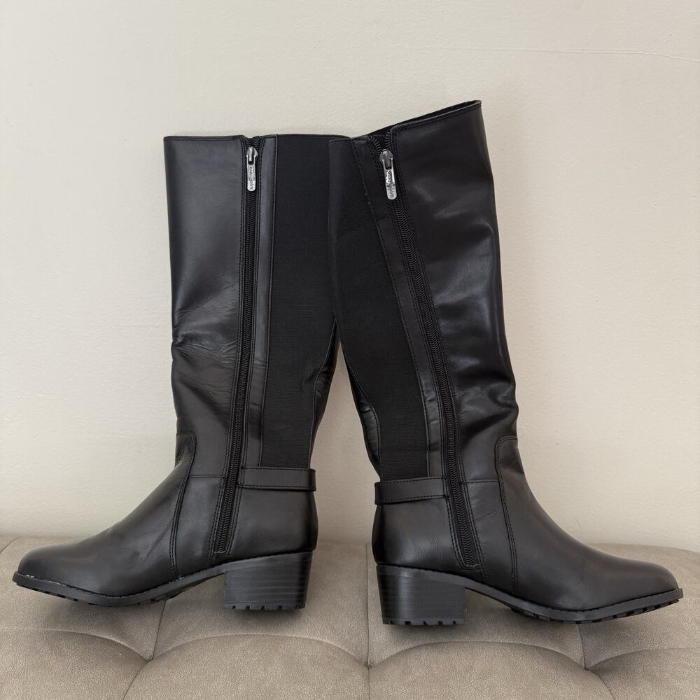 EASY SPIRIT Womens Black Wide Calf Chaza Block Heel Leather Riding Boot Size 5M